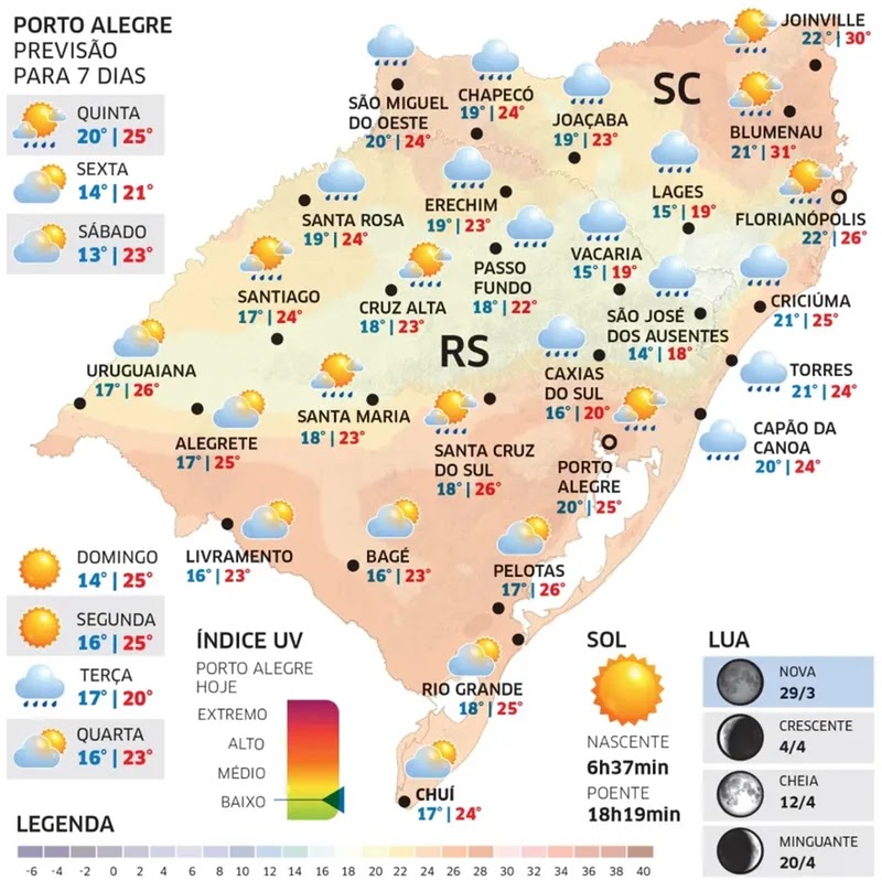 Massa de ar frio ingressa no RS e traz queda nas temperaturas nesta quinta-feira