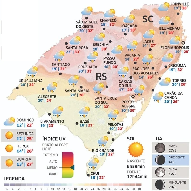 Previsão de temporal e chuva forte deixa RS sob alerta nesta quinta-feira