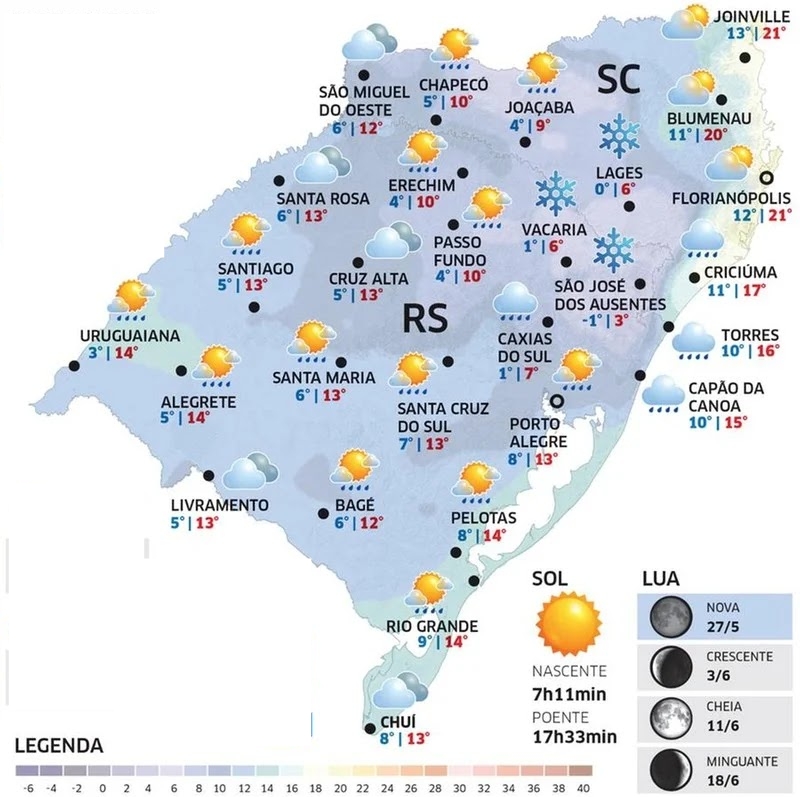 Temperaturas caem e RS tem chance de neve nesta quinta-feira