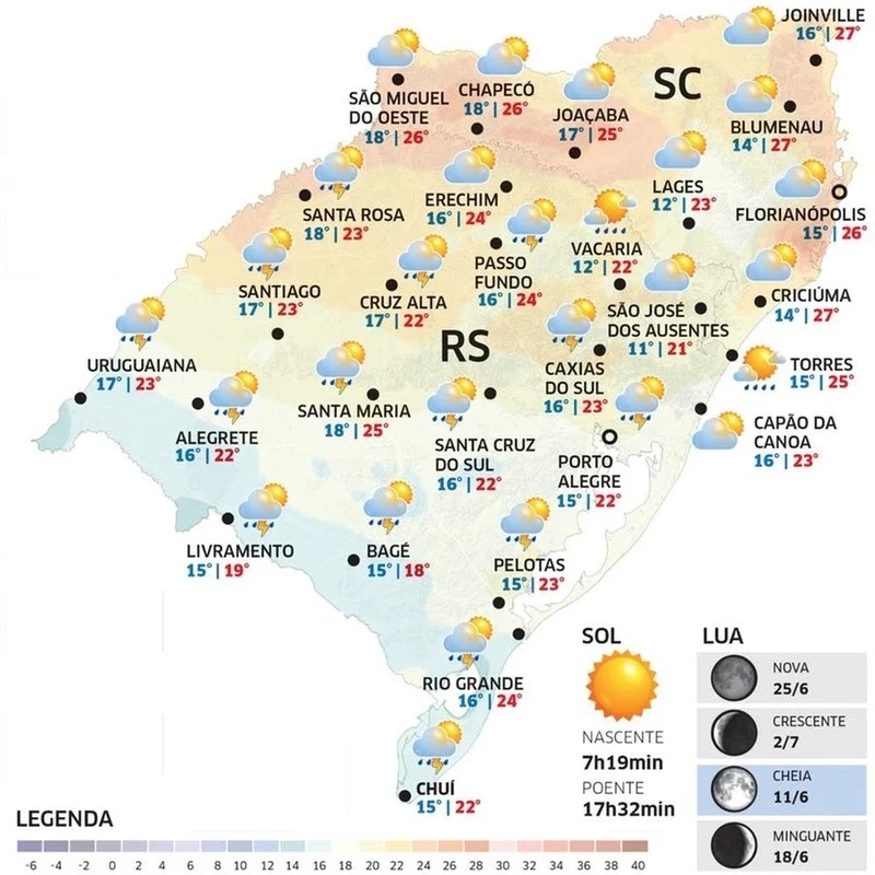Terça-feira terá chuva forte, raios e risco de granizo no RS