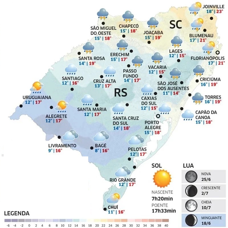 RS segue com tempo instável e chuva neste feriado de Corpus Christi