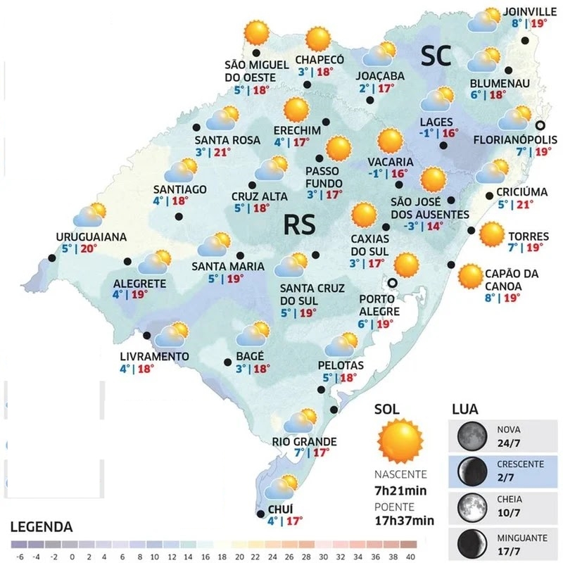 Sexta tem amanhecer gelado, mas tarde será amena no RS