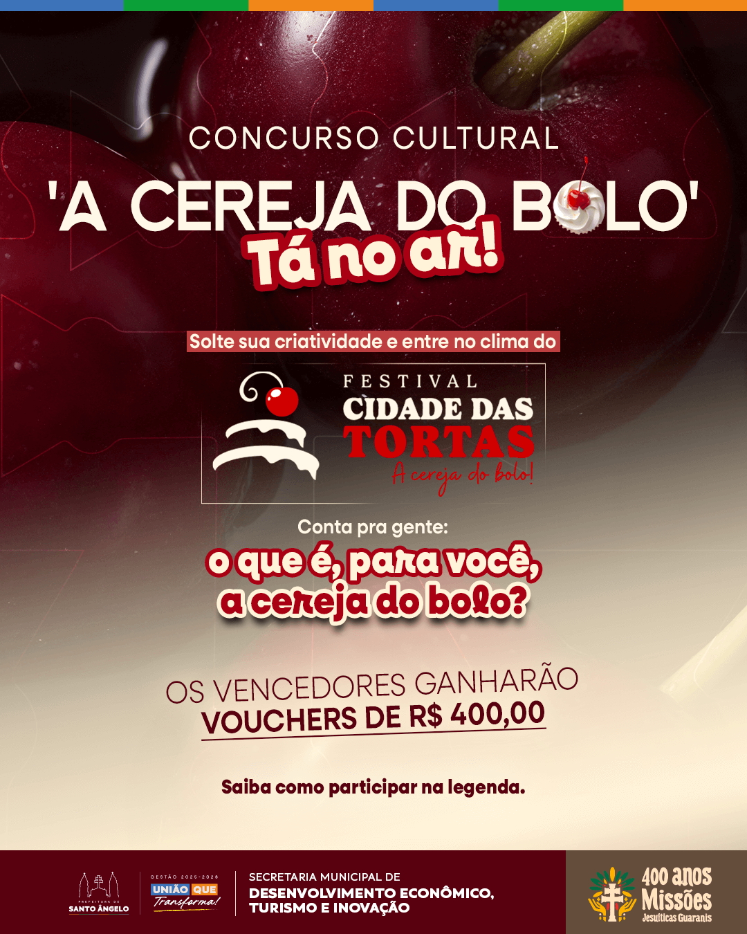 Concurso Cultural “A Cereja do Bolo” vai premiar vídeos criativos durante o Festival Cidade das Tortas