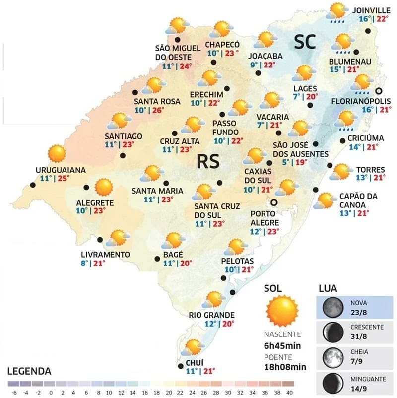 Tempo firme e temperatura agradável marcam a quinta-feira no RS