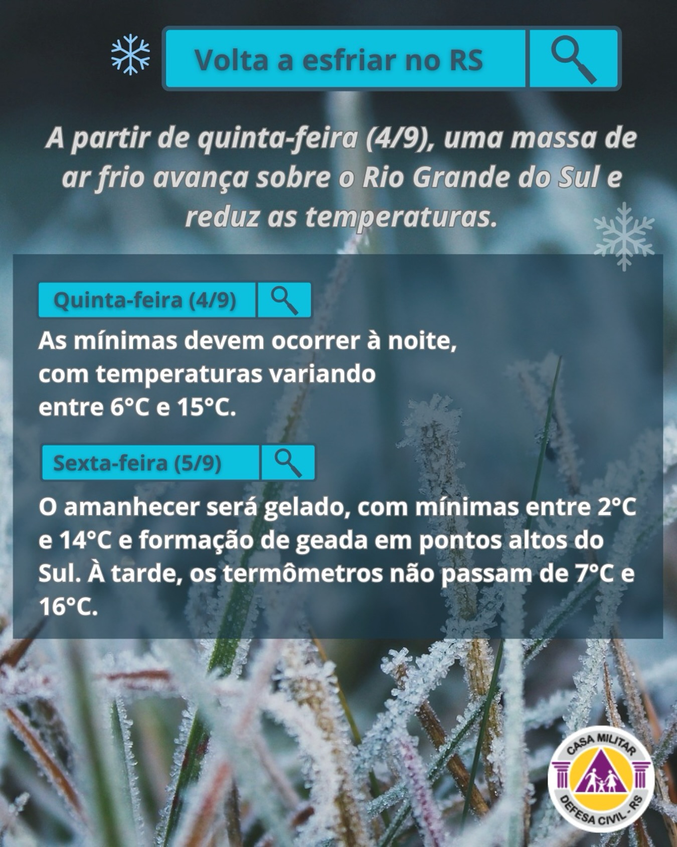 Volta a esfriar no Rio Grande do Sul a partir desta quinta-feira