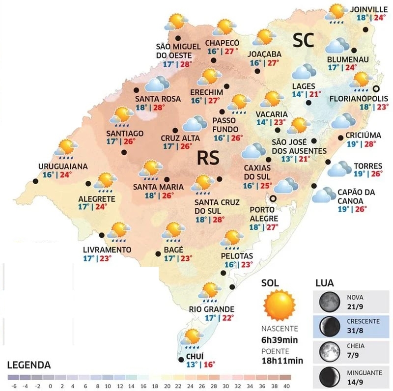 Tempo abafado marca a terça-feira, com chance de chuva em parte do RS