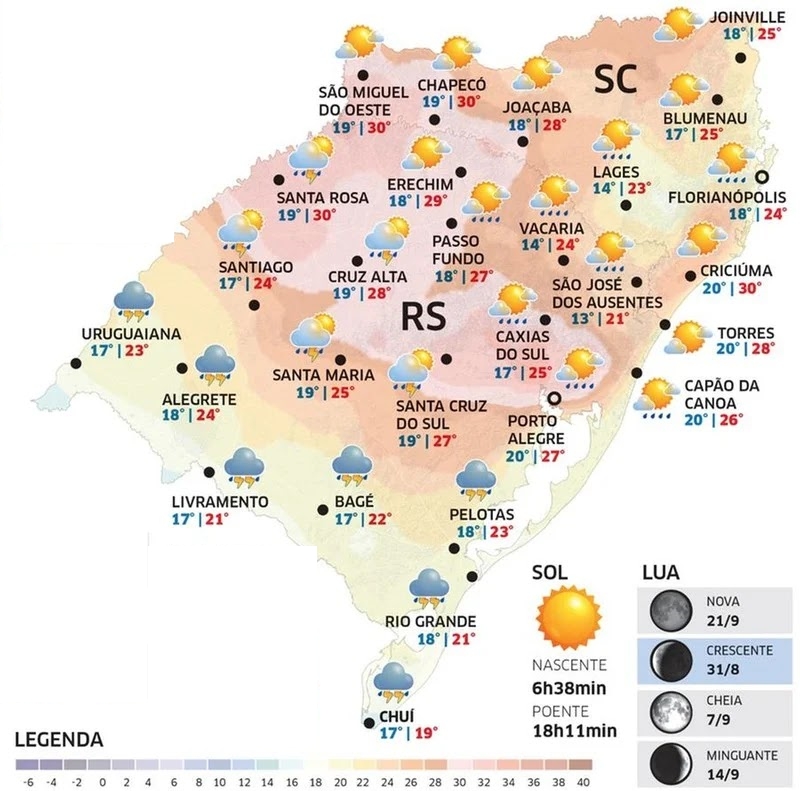Frente fria avança e pode causar temporais no RS nesta quarta