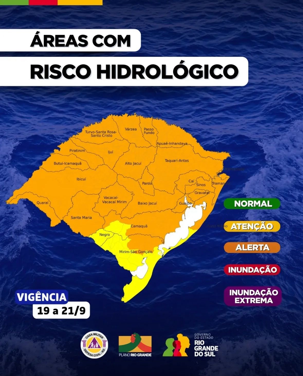Defesa Civil alerta para risco de cheias e alagamentos no RS nos próximos dias