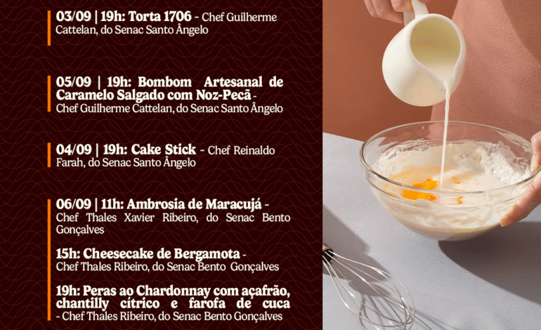 Festival Cidade das Tortas terá oficinas gratuitas de gastronomia com chefs do Senac