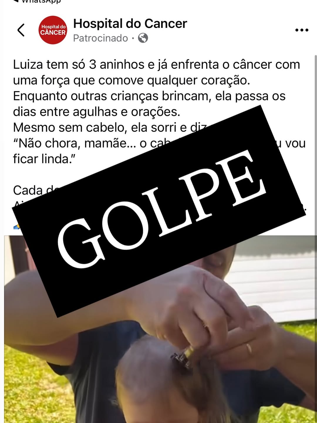Golpistas usam nome da pequena Luiza Antônia para aplicar golpes nas redes sociais