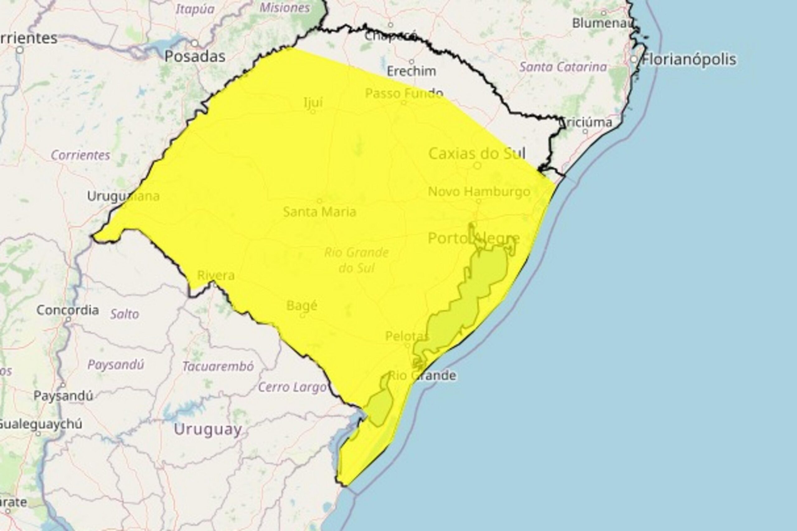Inmet emite dois alertas de perigo potencial para o Rio Grande do Sul