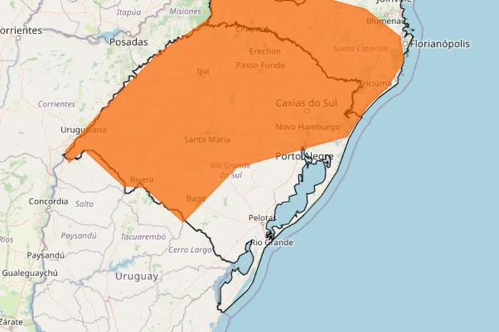 Inmet prevê chuva intensa e risco de danos no RS
