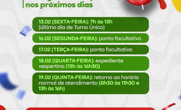 Prefeitura de Santo Ângelo divulga horários de atendimento para o período de Carnaval