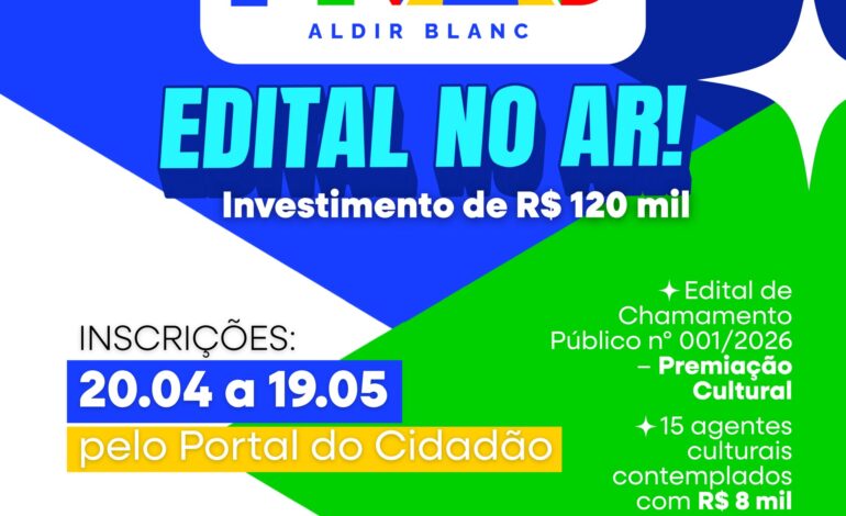 Secretaria de Cultura e Esporte lança edital de Premiação Cultural com recursos da PNAB