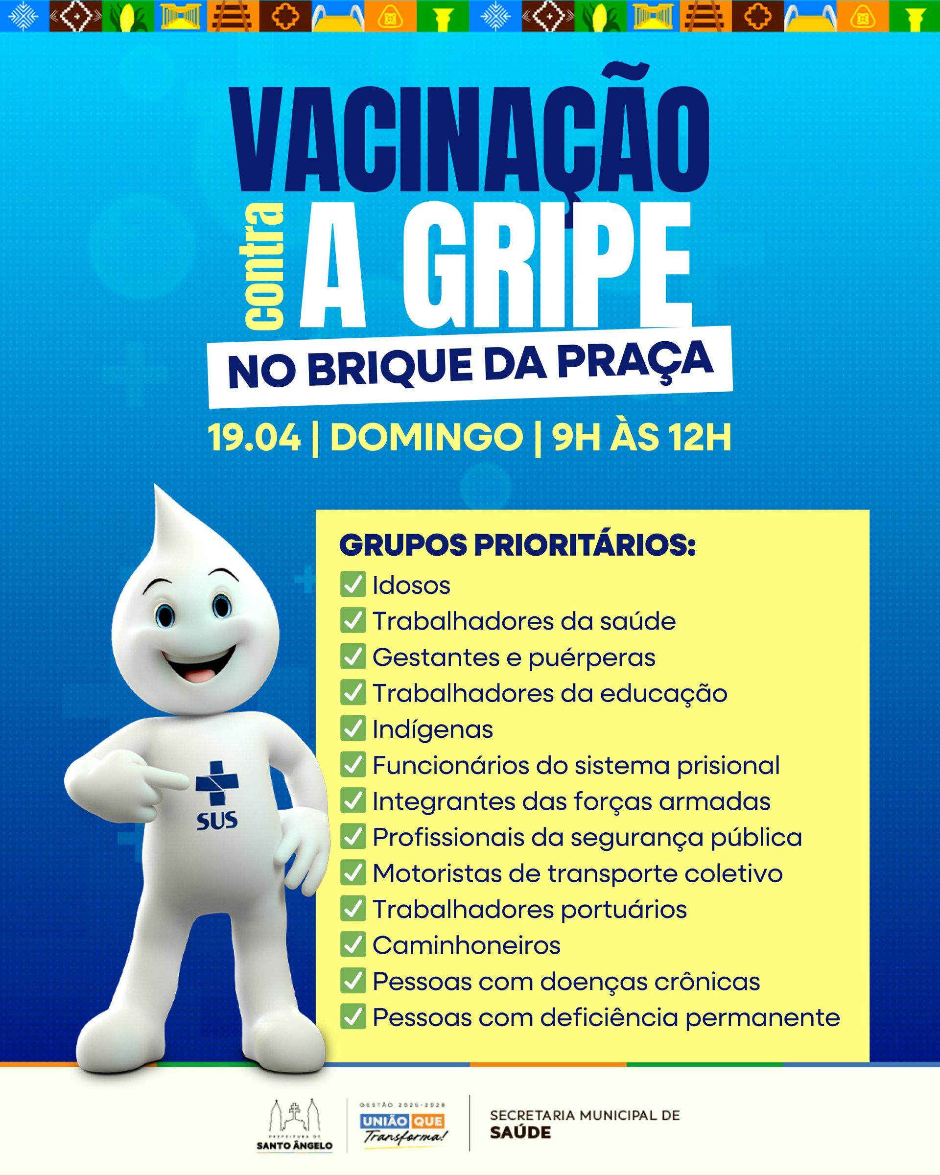 Vacinação contra a gripe será realizada durante o Brique da Praça em Santo Ângelo
