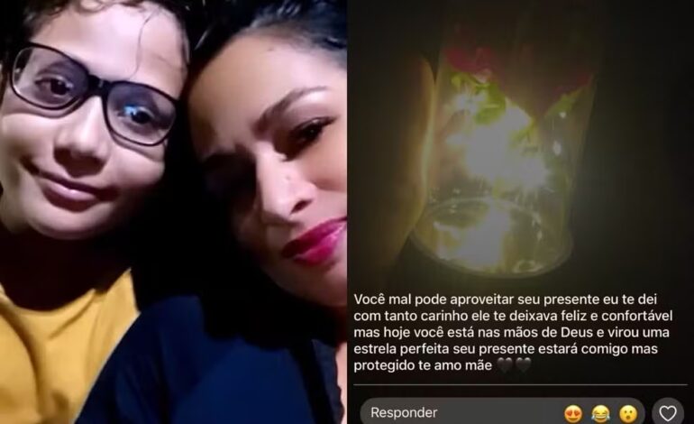 Filho de 11 anos coloca abajur em caixão durante enterro da mãe morta em acidente: ‘Tinha medo do escuro’, diz irmã