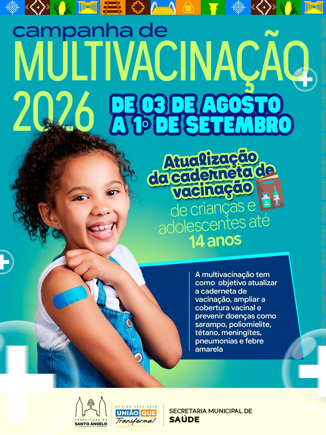 Campanha de Multivacinação 2026 inicia na próxima segunda-feira para atualização da caderneta de crianças e adolescentes