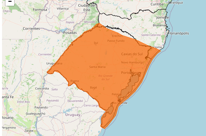 INMET emite alerta de tempestade com risco de granizo e ventos de até 100 km/h para o RS e SC