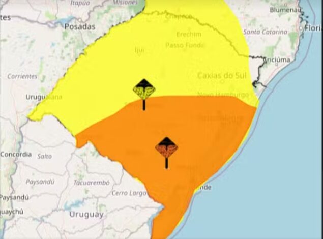 Frente fria traz risco de temporais com granizo e ventos de até 90 km/h ao RS