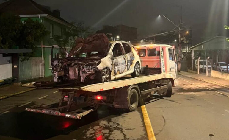 Mulher fica ferida e carro incendeia, após colisão em árvore, em Panambi