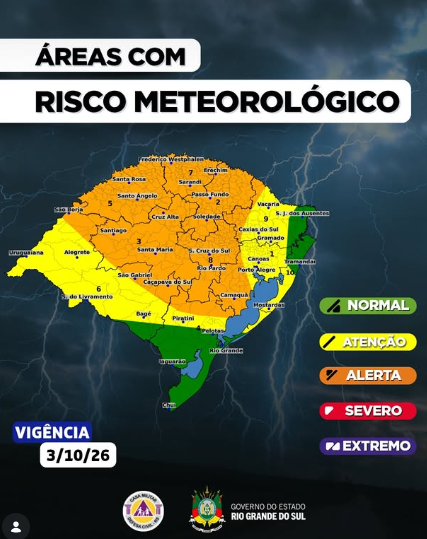 Região tem previsão de alerta para tempestades neste sábado