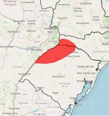 INMET emite alerta de grande perigo para tempestades no Rio Grande do Sul e Oeste de Santa Catarina