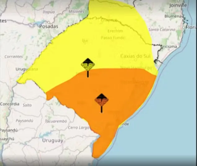 Frente fria traz risco de temporais com granizo e ventos de até 90 km/h ao RS