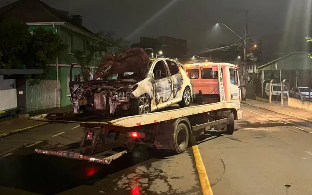Mulher fica ferida e carro incendeia, após colisão em árvore, em Panambi
