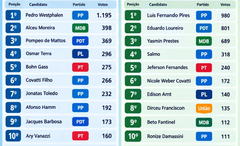Os candidatos mais votados para Deputado Federal e Estadual em Entre-Ijuís